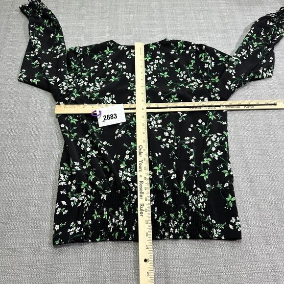 Karl Lagerfeld Top Womens Small Black Ditsy Floral Smocked Shirt Faux Button Up - Picture 8 of 11